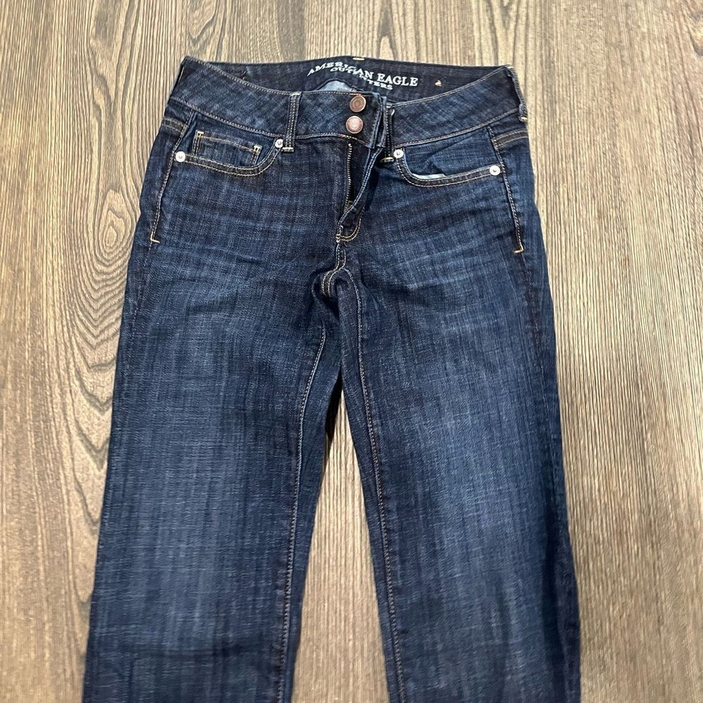 American Eagle Artist Crop Jeans Low Rise Pockets Stretch Denim Dark Wash Size 2 - Picture 3 of 12